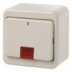 301240 Kontroll-Ausschalter 2-polig mit Aufdruck "0" AP mit roter Linse,  Aufputz,  weiß glänzend