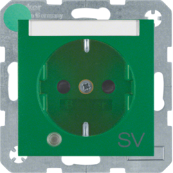 41101913 Steckdose SCHUKO mit Kontroll-LED und Aufdruck "SV" mit Beschriftungsfeld,  erhöhtem Berührungsschutz,  Schraub-Liftklemmen,  Berker S.1/B.3/B.7, grün matt
