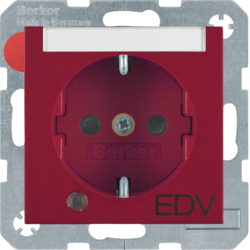 41101915 Presa SCHUKO con LED di controllo e stampa "EDV" con campo di scrittura,  protezione elevata contro i contatti,  Morsetti a sollevamento a vite,  BERKER S.1/B.3/B.7, rosso opaco