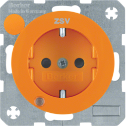 41102007 Steckdose SCHUKO mit Kontroll-LED und Aufdruck "ZSV" mit Beschriftungsfeld,  erhöhtem Berührungsschutz,  Schraub-Liftklemmen,  Berker R.1/R.3/R.8, orange glänzend