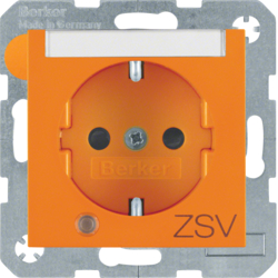41108914 Steckdose SCHUKO mit Kontroll-LED und Aufdruck "ZSV" mit Beschriftungsfeld,  erhöhtem Berührungsschutz,  Schraub-Liftklemmen,  Berker S.1/B.3/B.7, orange glänzend
