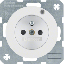 6765092089 Steckdose mit Schutzkontaktstift und Kontroll-LED mit erhöhtem Berührungsschutz,  Schraub-Liftklemmen,  Berker R.1/R.3/R.8, polarweiß glänzend