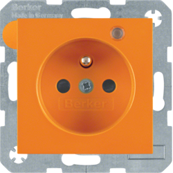 6765098914 Steckdose mit Schutzkontaktstift und Kontroll-LED mit erhöhtem Berührungsschutz,  Schraub-Liftklemmen,  Berker S.1/B.3/B.7, orange glänzend