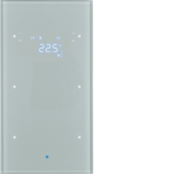 75642034 KNX Glas-Sensor 2fach mit Temperaturregler Display,  integrierter Busankoppler,  KNX - Berker TS Sensor,  Glas alu