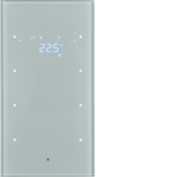 75643034 KNX Glas-Sensor 3fach mit Temperaturregler Display,  integrierter Busankoppler,  KNX - Berker TS Sensor,  Glas alu