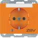 41107114 Steckdose SCHUKO mit Kontroll-LED und Aufdruck "ZSV" mit Beschriftungsfeld,  erhöhtem Berührungsschutz,  Schraub-Liftklemmen,  Berker K.1, orange glänzend