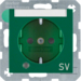 41108913 Steckdose SCHUKO mit Kontroll-LED und Aufdruck "SV" mit Beschriftungsfeld,  erhöhtem Berührungsschutz,  Schraub-Liftklemmen,  Berker S.1/B.3/B.7, grün glänzend