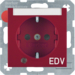 41108915 Presa SCHUKO con LED di controllo e stampa "EDV" con campo di scrittura,  protezione elevata contro i contatti,  Morsetti a sollevamento a vite,  BERKER S.1/B.3/B.7, rosso lucido
