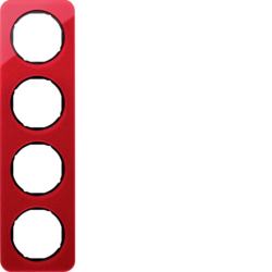 10142344 Rahmen 4fach Berker R.1, rot transparent/schwarz glänzend,  Acryl