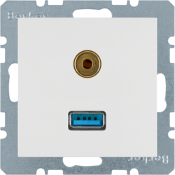 3315398989 USB/3,5 mm Audio Steckdose Berker S.1/B.3/B.7, polarweiß glänzend