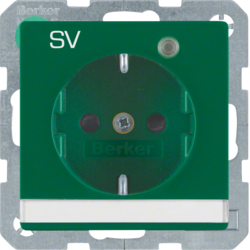 41106013 Presa SCHUKO con LED di controllo e stampa "SV" con campo di scrittura,  protezione elevata contro i contatti,  Morsetti a sollevamento a vite,  Berker Q.1/Q.3/Q.7/Q.9, verde velluto