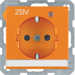 41106014 Presa SCHUKO con LED di controllo e stampa "ZSV" con campo di scrittura,  protezione elevata contro i contatti,  Morsetti a sollevamento a vite,  Berker Q.1/Q.3/Q.7/Q.9, arancione velluto
