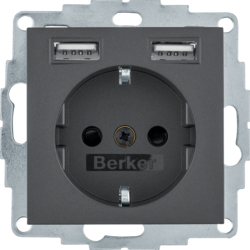 48031606 Presa SCHUKO con 2 x USB Con protezione elevata contro i contatti,  BERKER S.1/B.3/B.7, antracite opaco