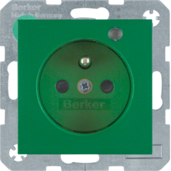 6765091913 Presa con spinotto di messa a terra e LED di controllo Con protezione elevata contro i contatti,  Morsetti a sollevamento a vite,  BERKER S.1/B.3/B.7, verde opaco