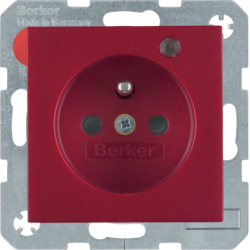 6765091915 Presa con spinotto di messa a terra e LED di controllo Con protezione elevata contro i contatti,  Morsetti a sollevamento a vite,  BERKER S.1/B.3/B.7, rosso opaco
