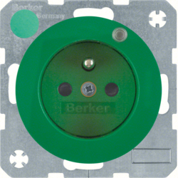 6765092003 Presa con spinotto di messa a terra e LED di controllo Con protezione elevata contro i contatti,  Morsetti a sollevamento a vite,  Berker R.1/R.3/R.8, verde lucido