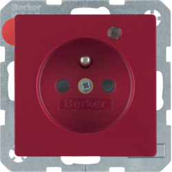 6765096015 Presa con spinotto di messa a terra e LED di controllo Con protezione elevata contro i contatti,  Morsetti a sollevamento a vite,  Berker Q.1/Q.3/Q.7/Q.9, rosso velluto