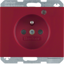 6765097015 Steckdose mit Schutzkontaktstift und Kontroll-LED mit erhöhtem Berührungsschutz,  Schraub-Liftklemmen,  Berker K.1, rot glänzend