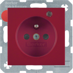 6765098915 Presa con spinotto di messa a terra e LED di controllo Con protezione elevata contro i contatti,  Morsetti a sollevamento a vite,  BERKER S.1/B.3/B.7, rosso lucido